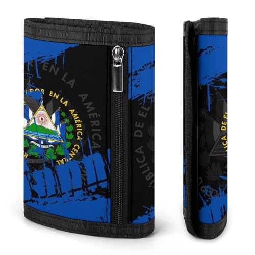 El Salvador Flag Trifold Wallet with ID Window ID Card Holder Wallets Travel Wallet Coin Zipper Pocket3