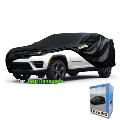 Image of Custom-Fit for Jeep Car Cover, 7 Layers Car Cover Waterproof All Weather for Automobiles, Outdoor Full Cover Rain Sun UV Protection with Zipper (Black,for Jeep Renegade)