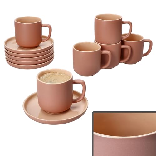 Ritzenhoff & Breker 6er Set Jasper Espressotassen mit Untertassen Puder I für 6 Personen I Steingut-Set für Frühstück & Kaffee I Je 6x kleine Tassen 70ml, Höhe 6cm & Untertassen I Geschirr für Zuhause
