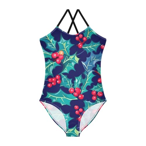 KLL Christmas Holly Leaves Toddler Girl 1 Piece Swimsuit Summer Swimming Suits Adjustable Strap Quick Dry - Main Image