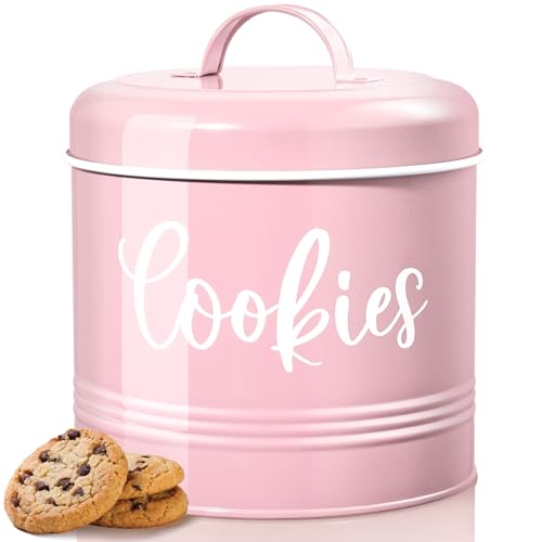 DAYYET Pink Cookie Jar for Kitchen Counter, 1 Gallon Vintage Cookie Jar with Airtight Lid, Large Food Storage Container for Candy, Cookies, Dessert, Farmhouse Kitchen Decor and Accessories