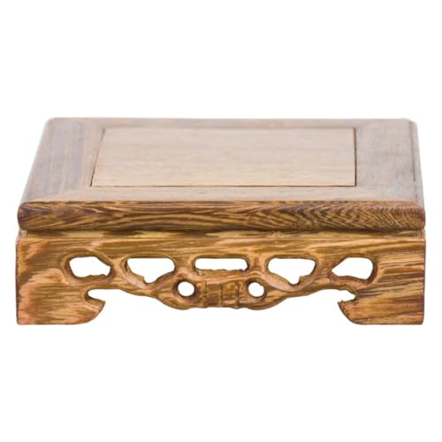 minkissy Plataforma para Macetas y Base de Exhibición de Artesanías Hogar, Pedestal Elegante para Macetas Cuadrado de Madera Marrón, Soporte para Mini Peceras y Adornos Decorativos