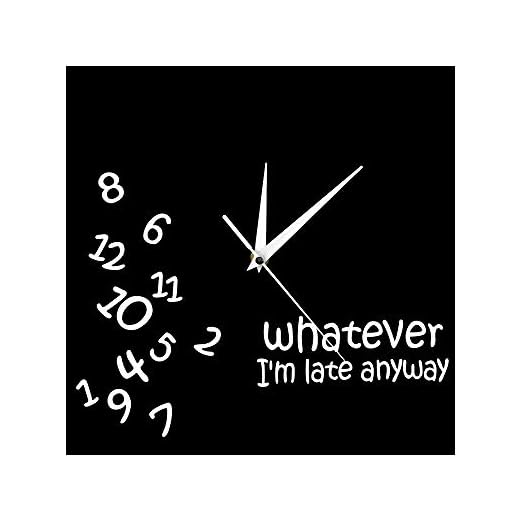 The Geeky Days Whatever I'm Late Anyway Square Wall Clock Scrambled Numbers Funny Modern Silent Non-Ticking Wall Clock Hanging Wall Decor Watch