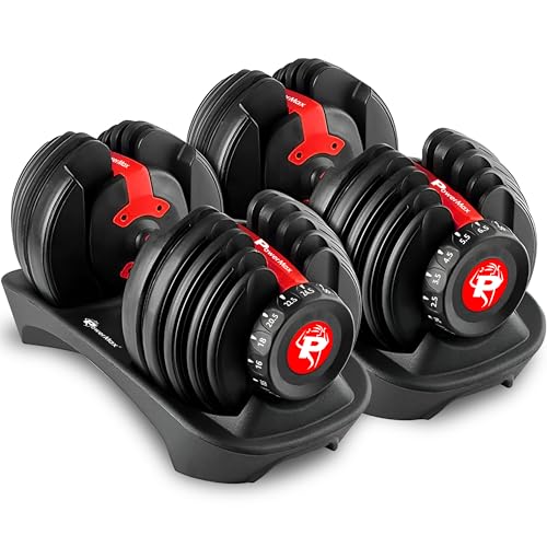 Image of PowerMax Fitness PDA-24 Pro-Adjustable Dumbbell Set 2.5KG-24KG Quick Select Weight | Heavy-duty 15-in-1 Dial Change Hand Weight for Home Gym Workout | Strength training equipment for 52lbs (Set of 2)