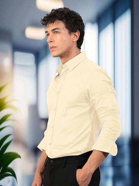 Image of Pinkmint Men's Solid Cotton Formal Shirt | Plain | Full Sleeve - Regular Fit (Available in Plus Sizes and Combo Pack of 2)