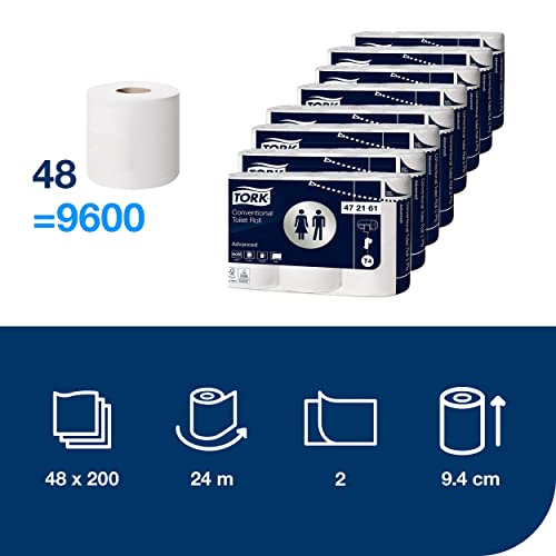 Tork Kleinrollen Toilettenpapier Weiß T4, Advanced, 2-lagig, 48 × 200 Blatt, 472161