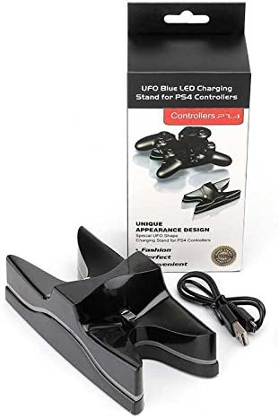 BEESCLOVER Creative UFO Shape LED Dual USB Controller Charger Fast Charging Stand for PS4 Game Handle Black