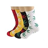 TTD 4 Packs Unisex Weed Leaf bedruckte Baumwollsocken Ahornblatt bedruckte Socken Athletic Sports Marihuana Hohe Crew Socken, Set 3, Einheitsgröße