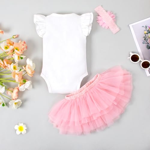LYSMuch 0-24M Baby Girls Outfit Set Tutu Skirt with Diaper Cover Ruffle Sleeve Bodysuit Flower Headband2