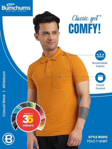 Image of Rupa Bumchums Men Super Combed Cotton Solid Half Sleeve Club Collar Polo Regular Fit T-Shirt with Chest Pocket