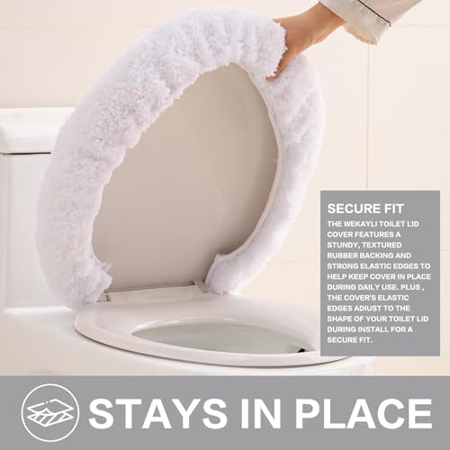 Image of Microfiber Toilet Lid Cover, 17.5 inchx15 inch Fits Round Oblong and Elongated | Toilet Seat Covers for Bathroom, Machine Washable, Decorative Fuzzy fur Look Round Toilet Seat Cover Extra Soft Absorbent