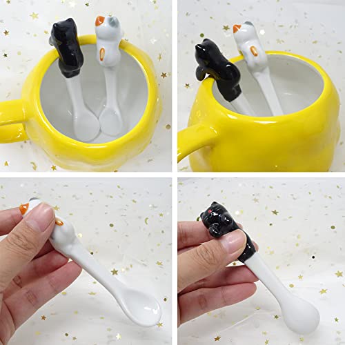 Honbay 2Pcs Mini Cute Ceramic Cat Spoon Hangable Tea Spoon Coffee Spoon Sugar Spoon Cartoon Animals Hanging Spoons (Black) #TOP5