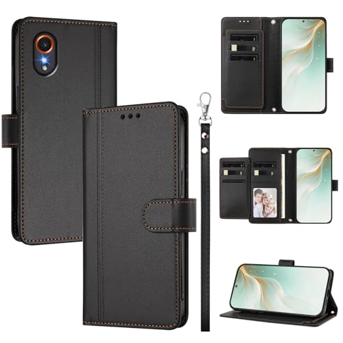 �X�}�z�P�[�X �Ή��@�� for Samsung Galaxy Xcover7 �X�}�z�P�[�X�y�E�H���b�g�f�U�C�� �f���A���J�[�h�X���b�g �L���b�V�� �t���b�v���X�^���h �����h�~�zBlack