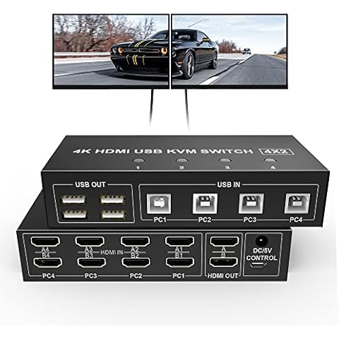 4 Port KVM Switch Dual Monitor HDMI 4K 60Hz, KVM Switch 2 monitors 4 computers with 4 USB 2.0 Hub, Dual Monitor HDMI KVM Switch Keyboard Mouse Switcher Cover