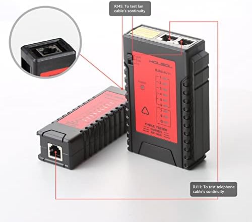 KOLSOL Network Cable Tester, Ethernet Cable Tester, for Lan RJ45 RJ11 RJ12 Cat5 Cat6 UTP Phone Cable,Check Short Circuit, Crossover and Open Circuit 