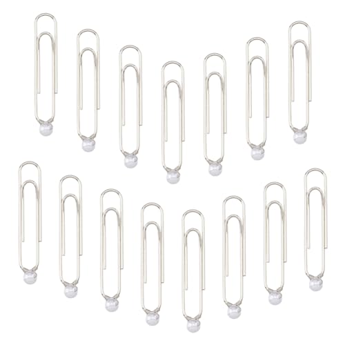 SUPERFINDINGS 30PCS Book Marks with ABS Plastic Imitation Pearl Beads Platinum Planner Charms Iron Long Paper Clips for Office School Supplies, 55~56mm