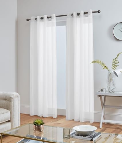 John Aird Lucy Pair Woven Voile Eyelet Top Curtain Panels (White, 58" Wide x 48" Drop)