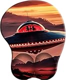 SENDJJ 3D Ergonomisches Mauspad mit HandgelenkstützeUFO im purpurroten Sonnenuntergang Handgelenkauflage Glatte Oberfläche rutschfeste Gummiunterseite Bequeme Bürobedarf Schmerzlinderung 27x22 cm