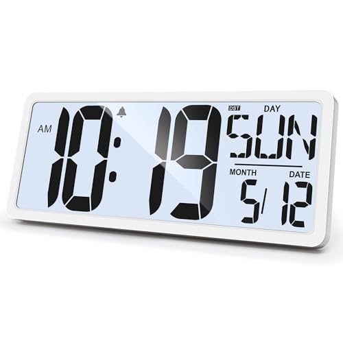 Large Digital Wall Clock with Backlight 14.2 Inch Digital Alarm Clock for Bedroom Wall Clocks Battery Operated Digital Clock Large Display with Temperature Desk Clocks for Office Living Room Decor