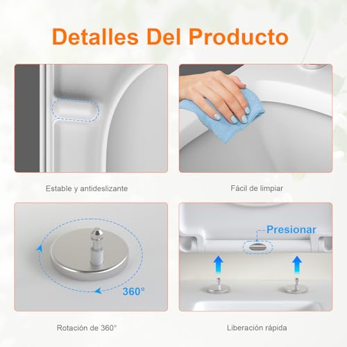 Miniatura 7 de Grifema Tapa Wc Universal Premium - Cuadrada Resina Uf Con Efecto Cerámico, Antibacteriana Y No Amarillea Cierre Ultra Silencioso Liberación Rápida Capacidad 150kg, Blanco Exclusivo Amazon