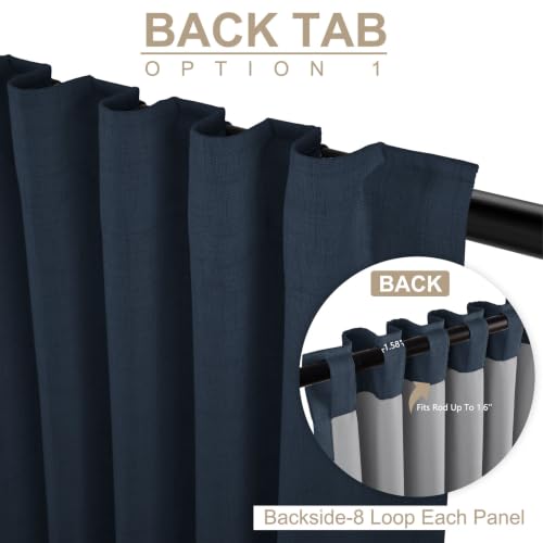 Image of Linen Textured Total Blackout Curtains for Bedroom 96 Inches Long, Navy