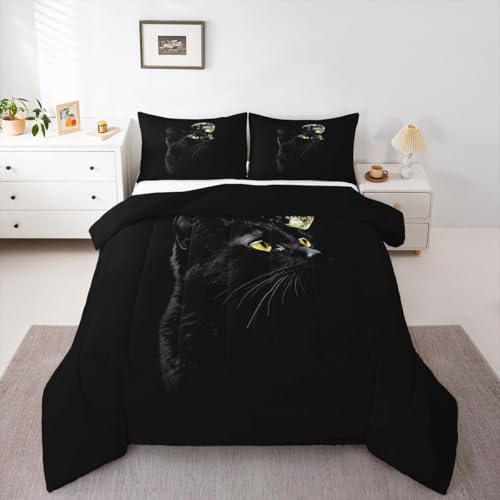 Erosebridal Cat Comforter Set,Black Cat Bedding Set Kids Boys Girls Queen