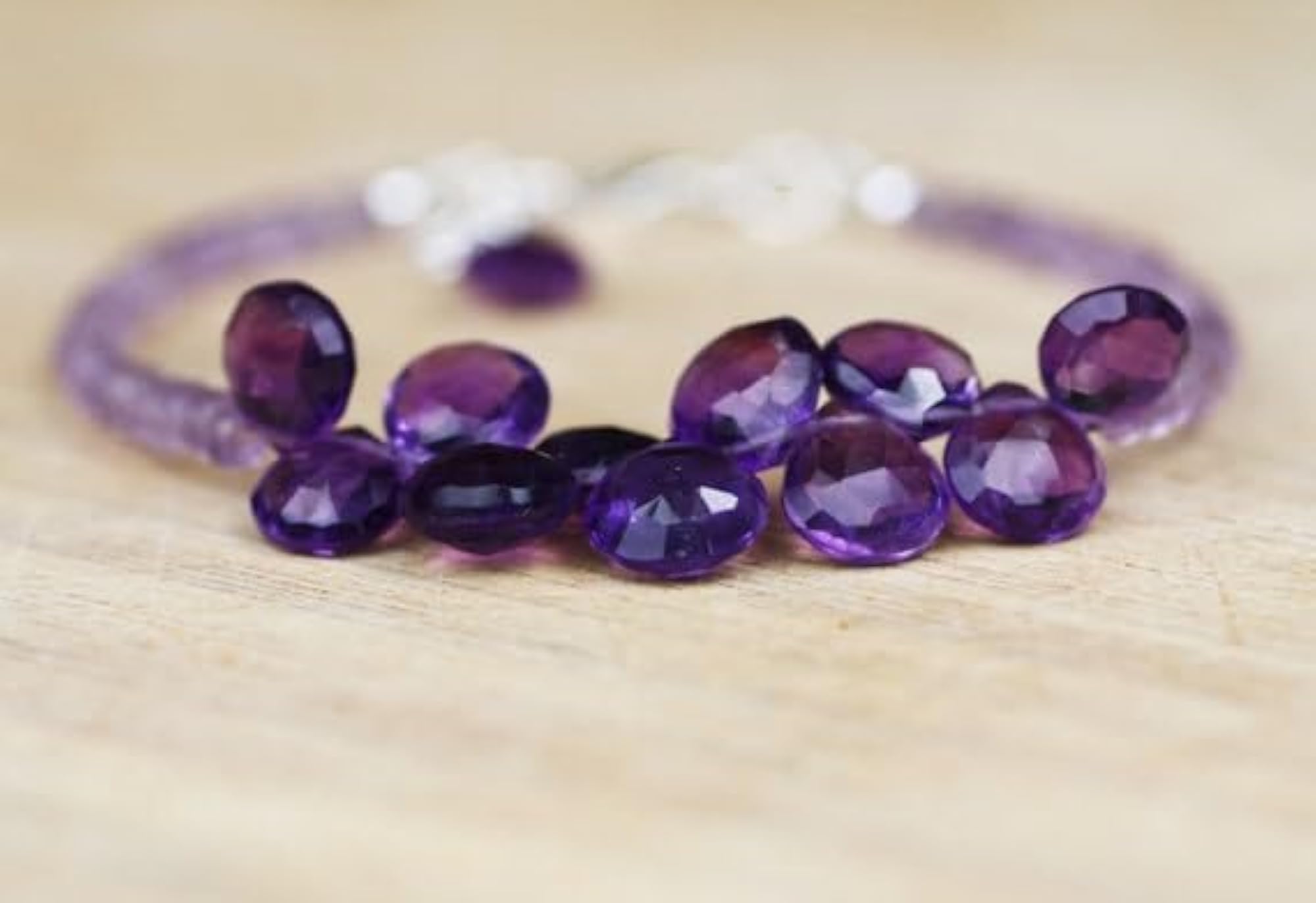 Amethyst Rondelle & Pear Faceted Beaded Bracelet, Adjustable