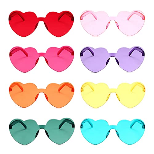Heart Shaped Rimless Sunglasses,Jelly Fudge Series Bachelor Party Cool Sunglasses 8 Pack for Glasses Party Favors