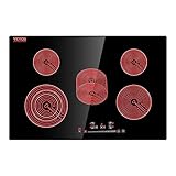 VEVOR Built in Electric Stove Top, 30inch 5 Burners, 240V Ceramic Glass Radiant Cooktop with Sensor Touch Control, Timer & Child Lock Included, 9 Power Levels for Simmer Steam Slow Cook Fry