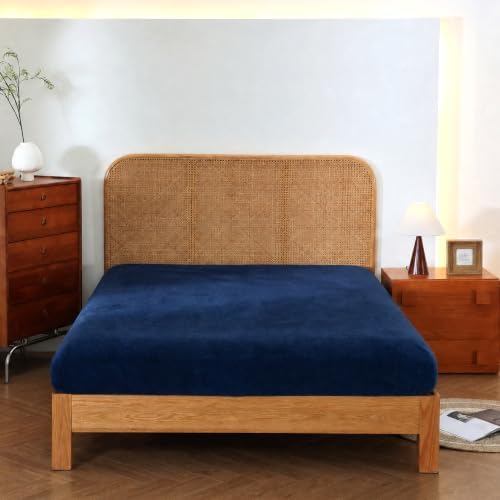 Softan Spannbettlaken aus Plüsch, 180-200x200, Tiefe 30 cm, Marineblau | Geeignet für den Winter, der Plüsch Bettlaken Verrutscht Nicht so Leicht, ist Maschinenwaschbar, nur Spannb