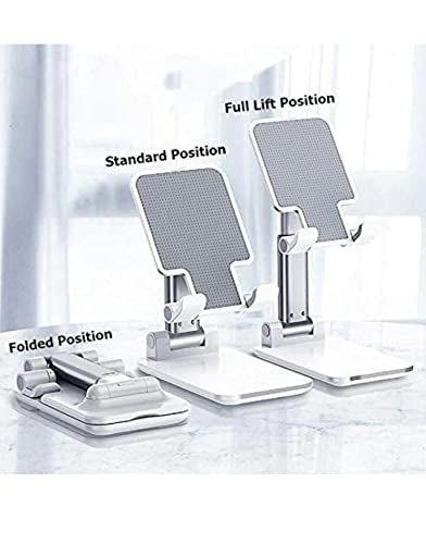 Image of Cell Phone Stand, Tablet Stand, Aluminum Stand Holder for Mobile Phones /Tablets /Ipad /Kindle -White Mobile Holder