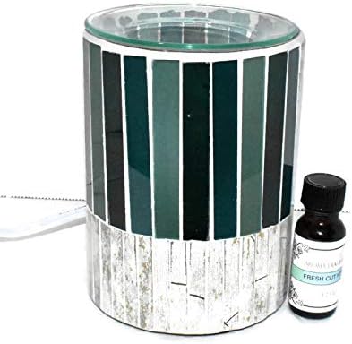 New Gianna Mosaic Glass Shades of Green & White Full Size Electric Oil/Wax Fragrance Warmer with (1) 1/2 oz Scented Oil