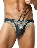 Arjen Kroos Mens Swim Briefs Sexy Bathing Bikini Printed Quick Dry Swimsuit with Drawstring for Men Black