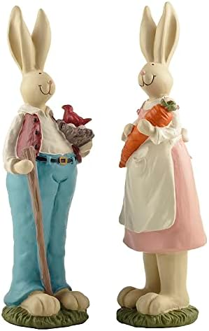 PlentifulHome Easter Rabbits Figurines, Bunny Dector Gifts for Kids Animal Statues, Suitable for Patio Lawn Outdoor Decoration Table Accessories 9.06'' t(2 Pcs)