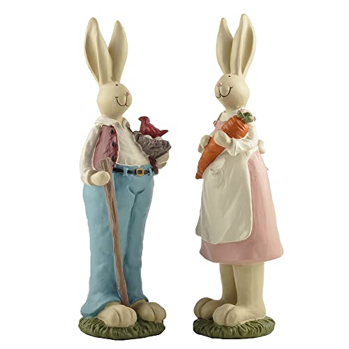 Plentifulhome Easter Rabbits Figurines, Bunny Dector Gifts For Kids Animal Statues, Suitable For Patio Lawn Outdoor Decoration Table Accessories 9.06'' T(2 Pcs) #TOP3
