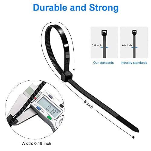 Zip Ties 8 Inch Black Zip Ties 1000 Pack, Wire Ties With 50Lb Tensile Strength, Uv Resistant Cable Ties, Self-Locking Plastic Ties For Indoor And Outdoor Use, By Tantti. #TOP1