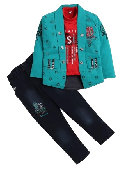 FOURFOLDS Boys Printed T-shirt & Jeans With Jacket FOURFOLDS Boys Printed T-shirt & Jeans With Jacket