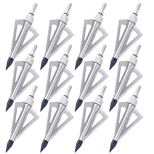 Leemui Archery Broadheads Hunting Broadheads 12Pk 100 Grains Screw-In Arrow Archery 3 Blades Hunting Heads Arrow Tips Compatible With Crossbow And Compound Bow + 1 Pk Broadhead Storage Case (Silver) #TOP2