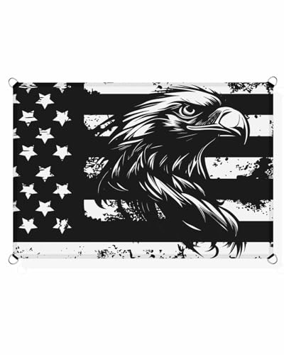 Black Eagle 4th of July Sun Shade Sail Waterproof Rectangle, UV Block Sail Shade Canopy Awning Outdoor Privacy Shade Cover for Patio Pergola Deck Backyard 14'x18' Independence Day American Flag