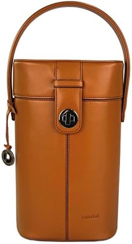 Deluxe Real Leather Wine Carrier Set - Includes Bottle Opener & Dust Bag - Double Wine Bottle Holder - Luxury Genuine Leather Wine Carrier - Wine Bag - Great Birthday Gift (Brown)