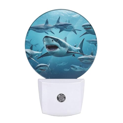 Image of EKOBLA Deep Ocean Shark Night Light for Kids, Underwater Sea Creature Design Plug in with Dusk to Dawn Sensor, 0.5W Energy Saving, Soft Warm Nightlight for Bathroom Hallway