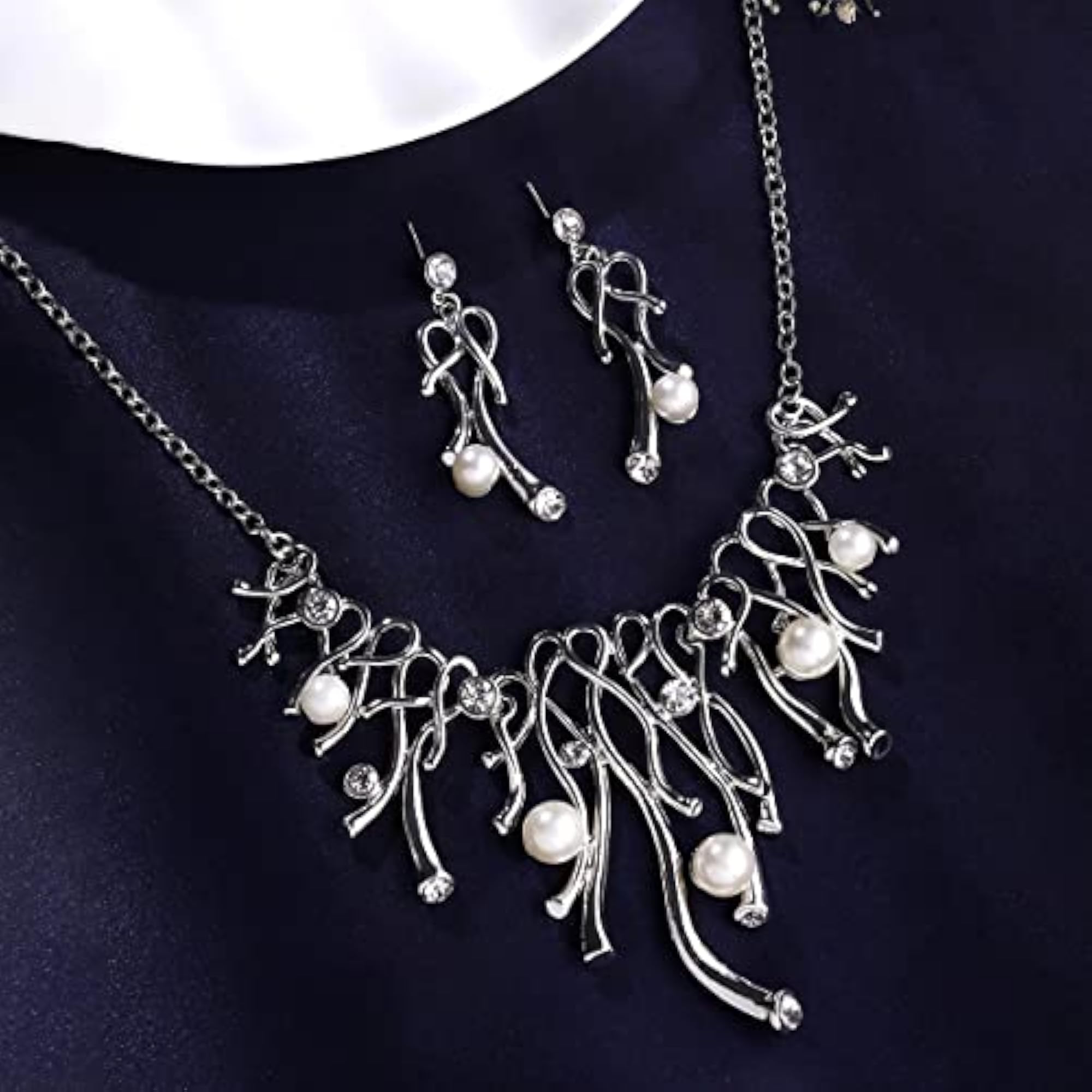 Toned Pearl Studded Necklace Set with Earrings, Elegant Gift