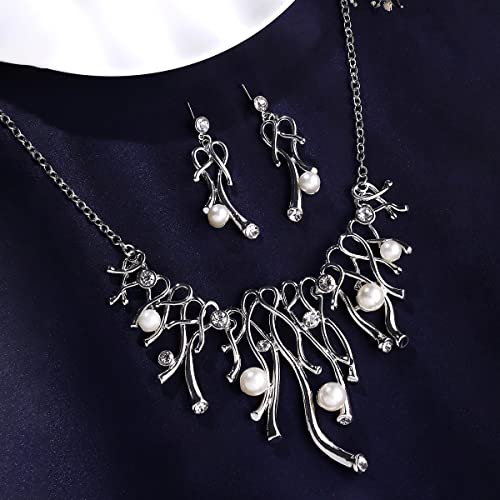 Toned Pearl Studded Necklace Set with Earrings, Elegant Gift