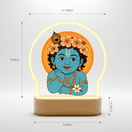 Image of Giftplease Cute Baby Krishna Printed LED Night Light - Bal Gopal Lamp with Warm Glow - Divine Kids Room Decor, Janmashtami Gift, & Spiritual Home Accent GL 06