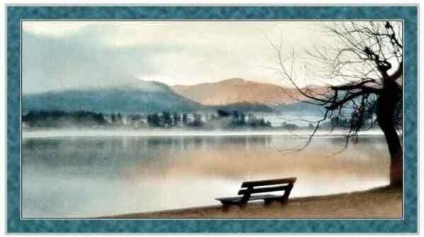 FlashPhoenix Tela de costura de calidad - Banco de parque árboles de lago pintoresco tela de algodón verde azulado obras de arte x 24 x 44 pulgadas