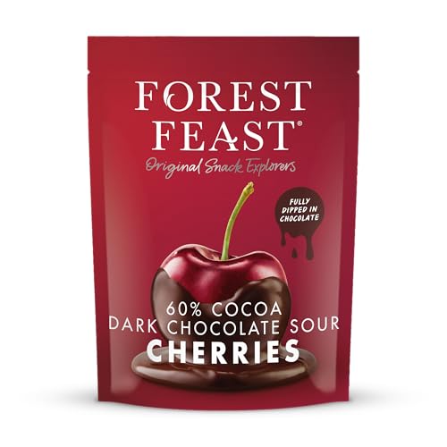 FOREST FEAST 60% Cocoa Dark Chocolate Sour Cherries Pack 800g - Sweet Dried Cherries Chocolate Covered Fruit Snack with 60% Belgian Dark Chocolate Gluten Free & Vegan Friendly Snack