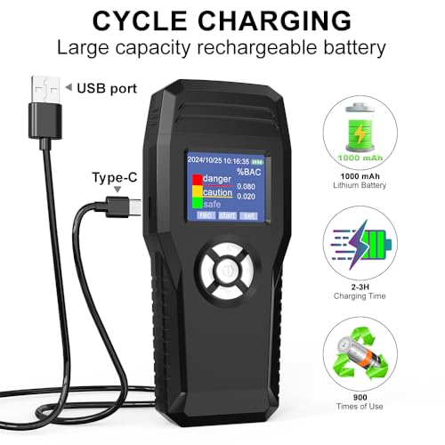Breathalyzers, Alcohol Tester, USB Rechargeable Digital TFT Display, Ideal for Safety and Responsible Drinking with 10 Mouthpieces
