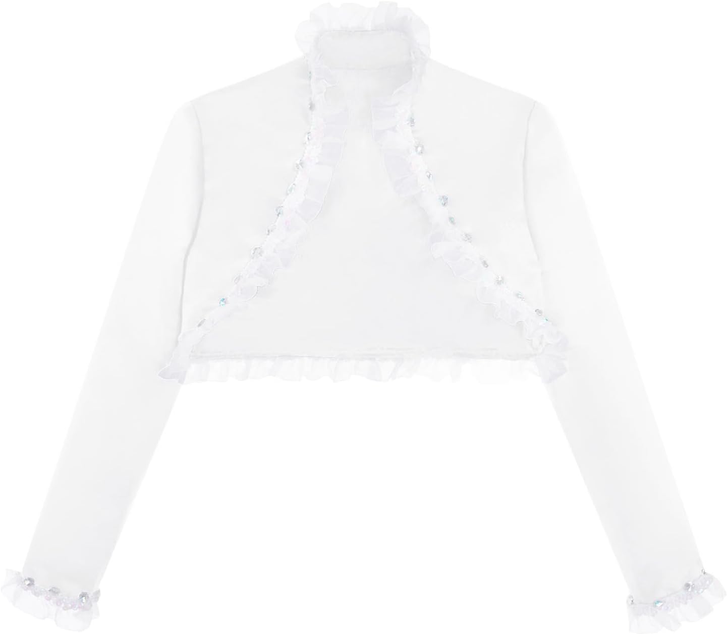 JEYPINMI Kids Satin Bolero Cardigan Ruffle Trim Princess Open Front Crop Tops Flower Girls Dress Cover Up