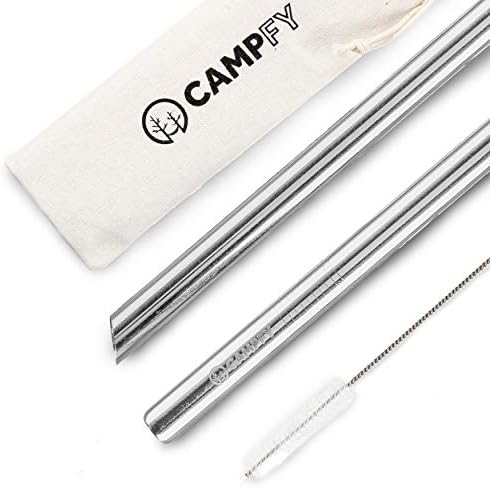 CAMPFY 9" Stainless Steel Boba Straws Rose Gold Set: 2 Angled-Tip Straws & Cleaning Brush - Wide Bubble Tea Straws - Reusable & Metal Drinking Straws for Reduced Plastic Consumption - Dishwasher Safe