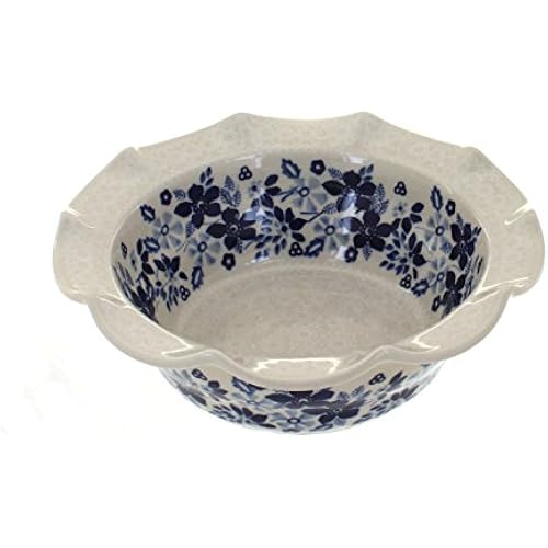 Blue Rose Polish Pottery - Blue Christiana Small Scallop Serving Dish - 8" Diameter - Beautiful Serving Bowl for Special Occasions, Dinner Parties, Or Everyday Dining